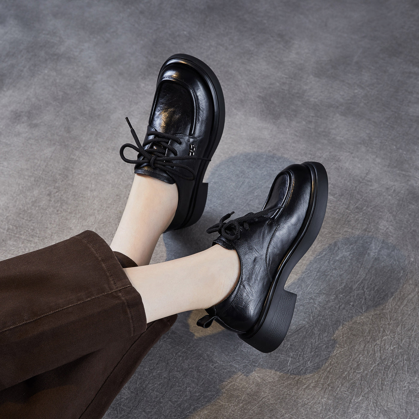 Top Leather Retro Round Toe Casual Lace-Up Loafer Shoes