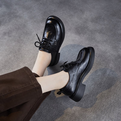 Top Leather Retro Round Toe Casual Lace-Up Loafer Shoes