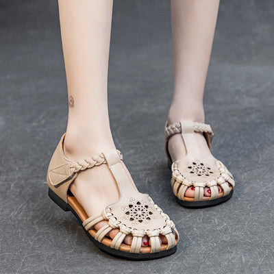 Babakud Summer Leather Cut-Out Soft Sole Woven Sandals