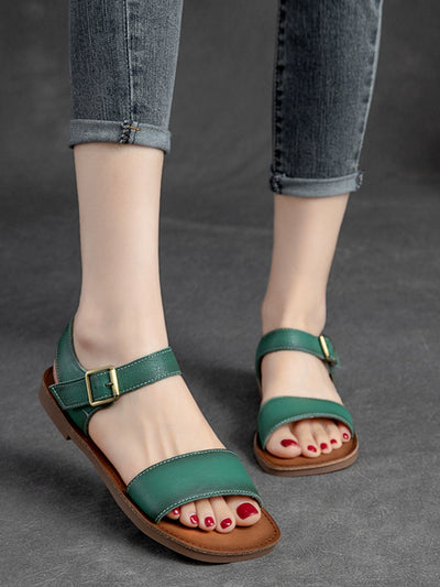 Women Summer Cool Leather Soft Flat Open Toe Velcro Sandals