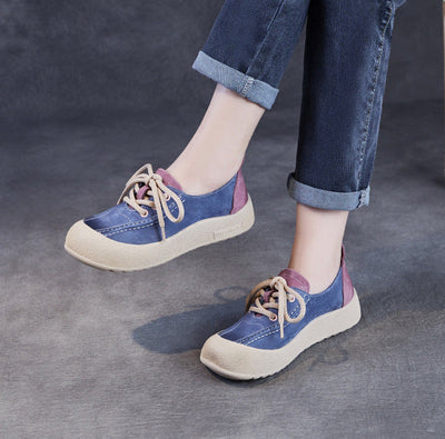 Stylish Soft Sole Color Block Lace-Up Casual Shoes for Women