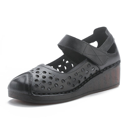 Women's Casual Genuine Leather Hollow Platform Wedge Sandals