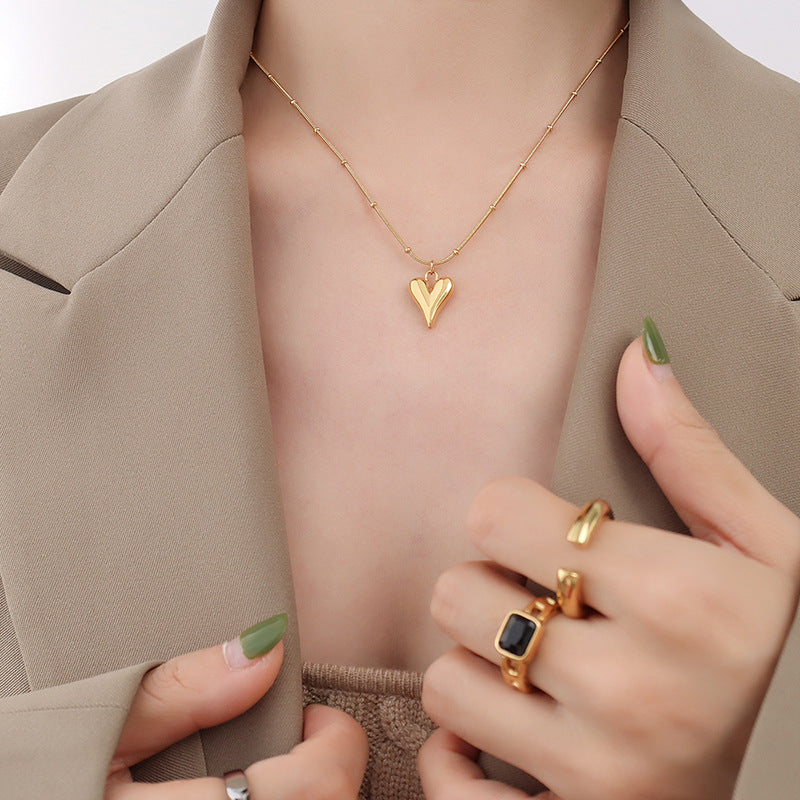 Babakud Women Minimalist Heart Pendant 18K Gold Necklace