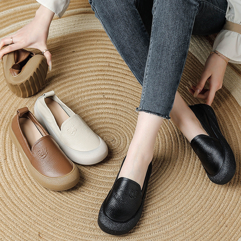 Women Casual Genuine Leather Everyday Slip-Ons Flats Shoes