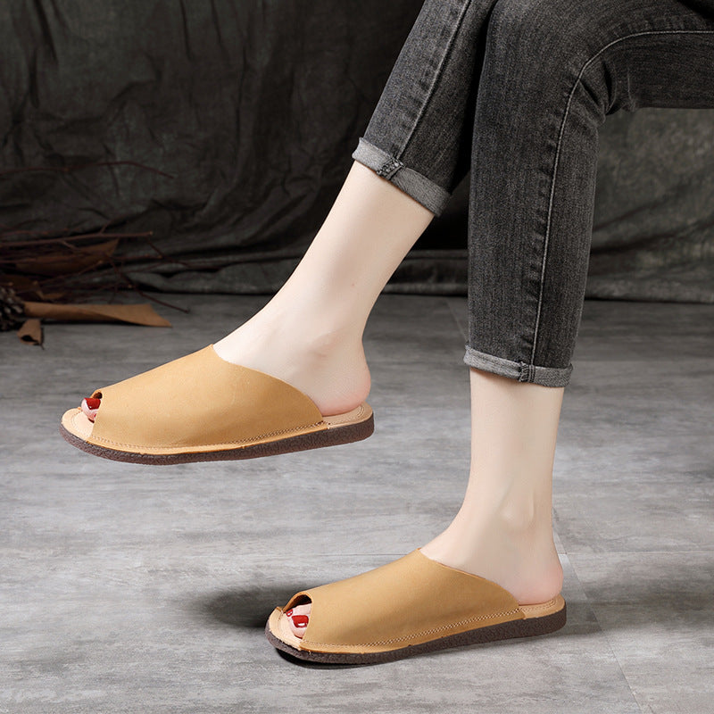Women Summer Vintage Cowhide Slip-Ons Soft Sole Flat Shoes