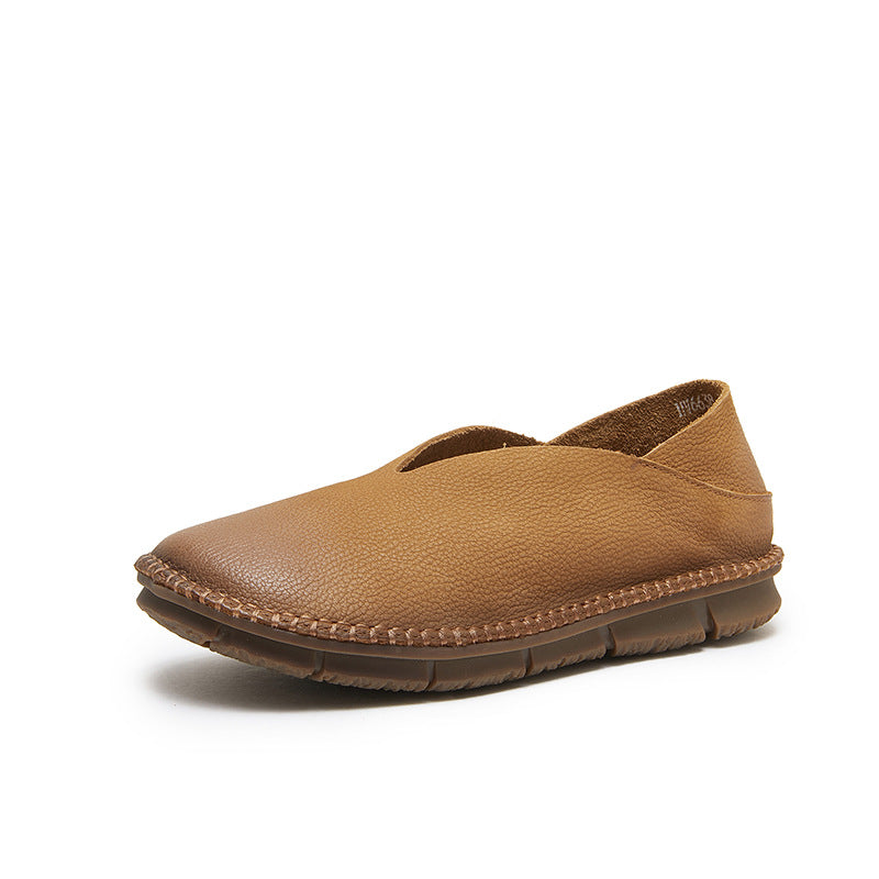 Women Retro Handmade Genuine Leather Soft Sole Slip-Ons