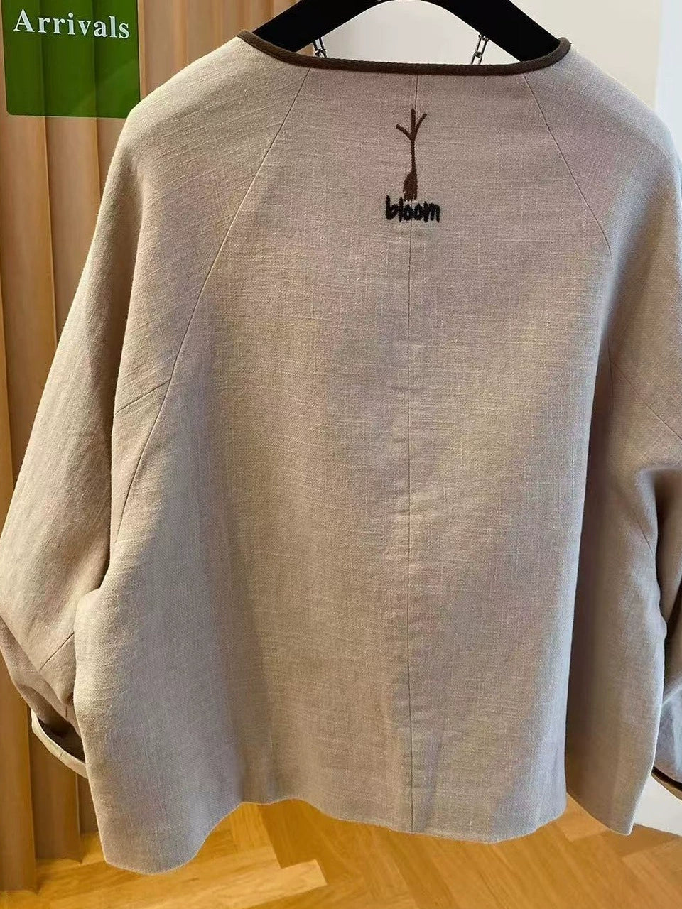 Autumn Fashionable Linen Embroidered Round Neck Loose Coat