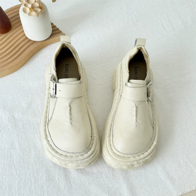 Women Casual Leather Platform Wide Toe Slip-On Shoes