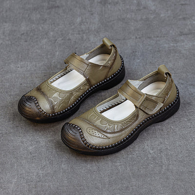 Casual Leather Soft Sole Wide Round Toe One Straped Shoes