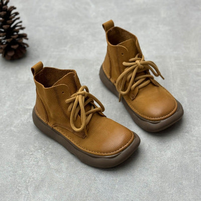 Women Retro Soft Soled Lace-Up Genuine Leather Short Boots
