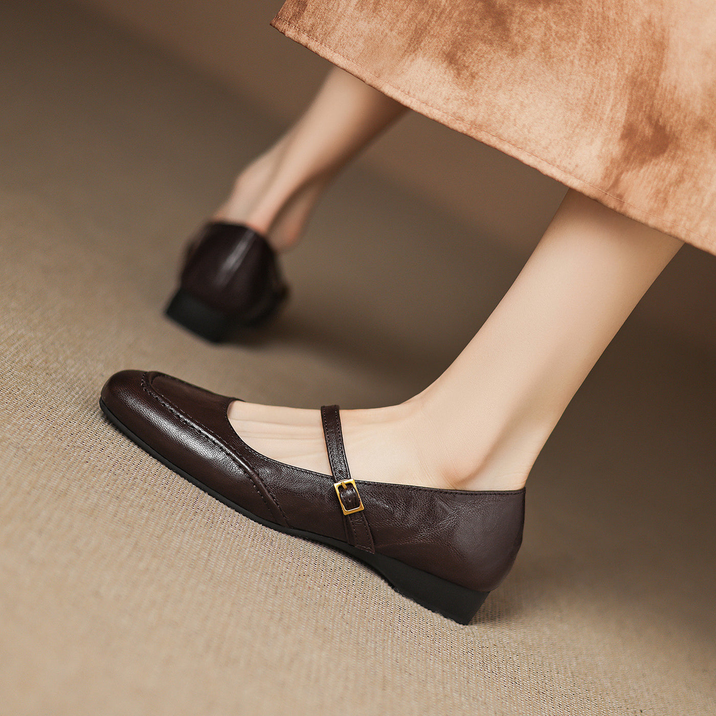 Babakud Vintage Sheepskin Leather Shallow One Straped Shoes