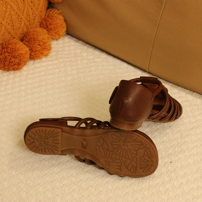 Babakud Summer Casual Leather Velcro Closed Toe Sandals