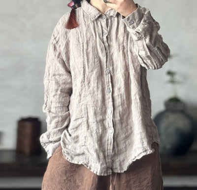 Women Solid Color Soft Comfy Loose Linen Shirt