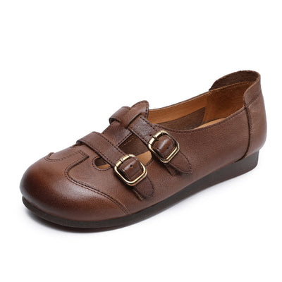 Babakud Women Spring Leather Belt Buckle Mary Jane Flats
