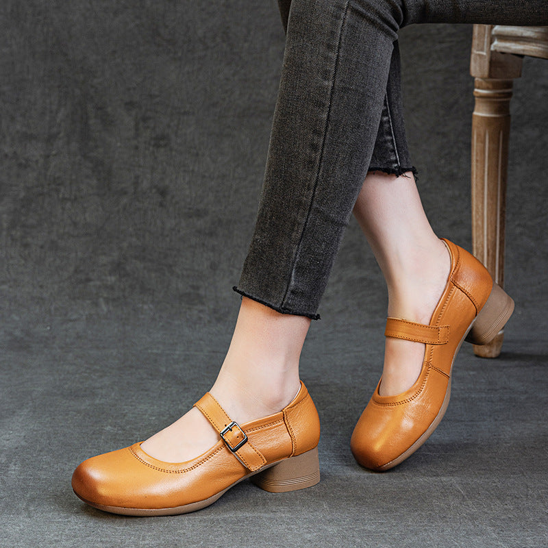 Women Genuine Leather Summer Chunky One Straped Sandals