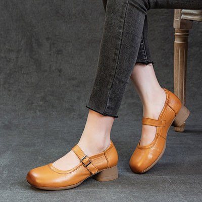 Women Genuine Leather Summer Chunky One Straped Sandals