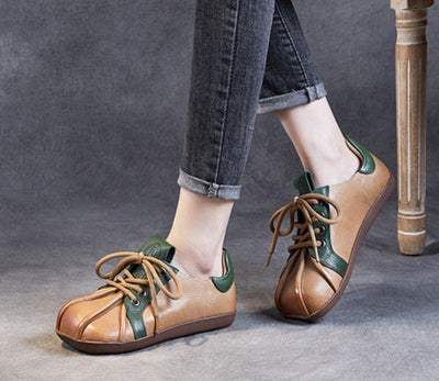 Spring Retro Soft Sole Color Block Lace-Up Leather Casual Shoes