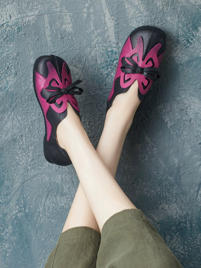 Summer Retro Leather Ethnic Style Bow Shallow Shoes