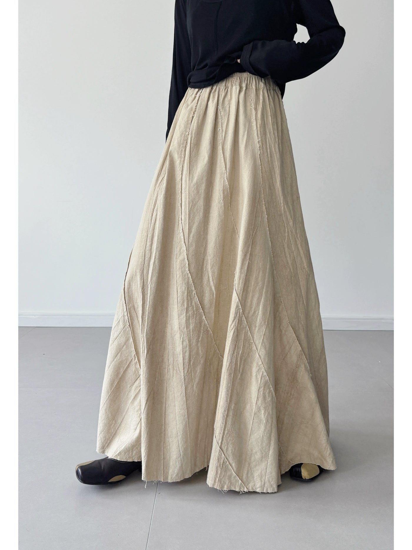 Summer Casual Ramie Washed Loose Elastic Waist Skirt