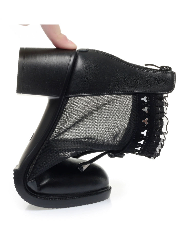 Summer Leather Mesh Breathable Lace Chunky Ankle Boots