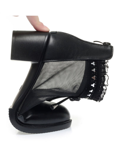 Summer Leather Mesh Breathable Lace Chunky Ankle Boots