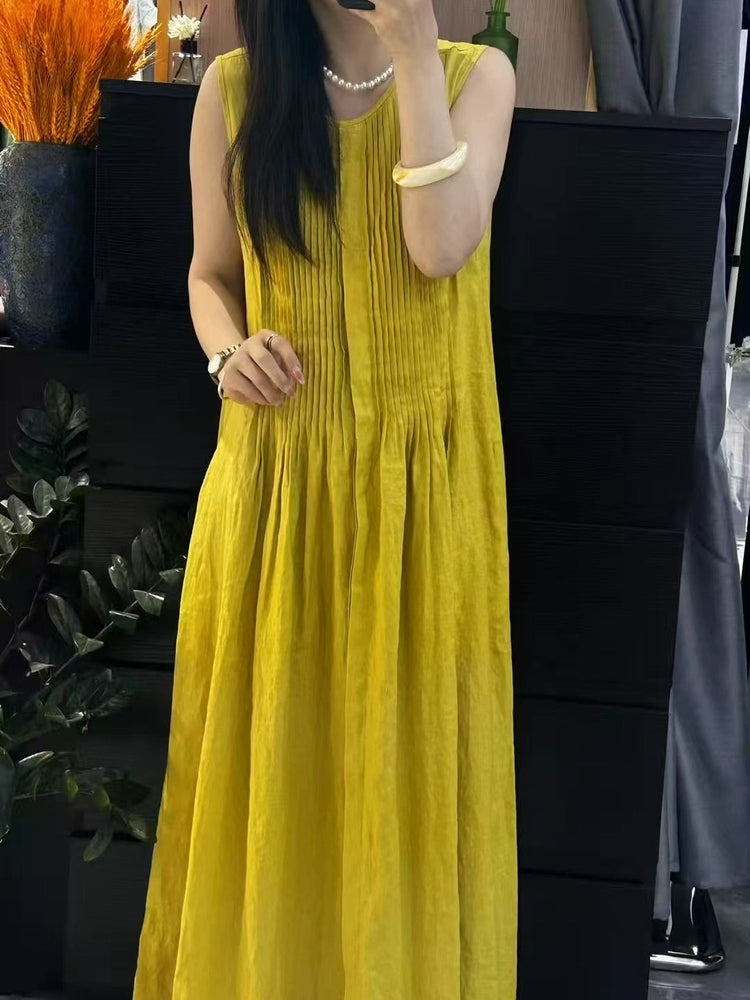 Summer Retro Fashionable Linen Elegant Sleeveless Dress
