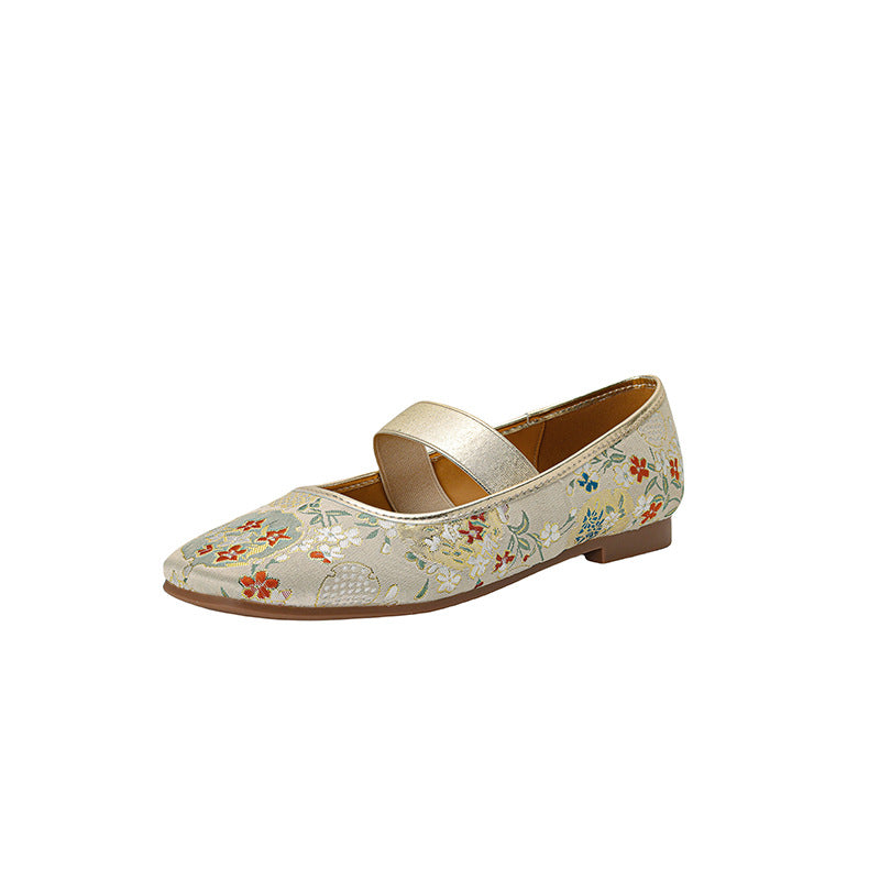 Women Ethnic Style Retro Handmade Embroidered Flat Ballet Shoes