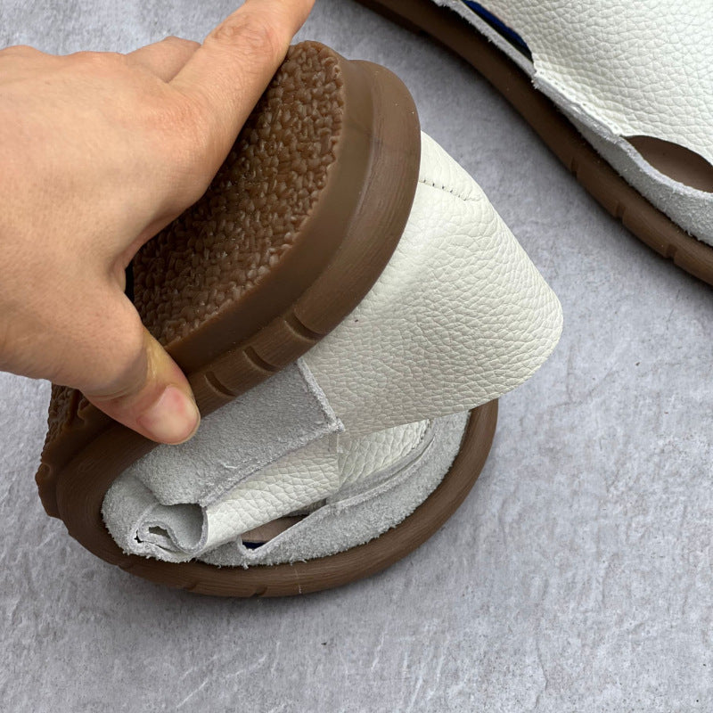 Spring Summer Perforated Minimalist Leather Flat Sandals