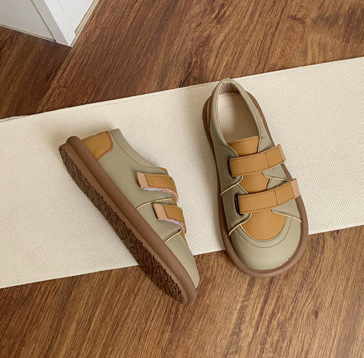 Women Retro Soft Soled Contrast Color Flat Casual Shoes