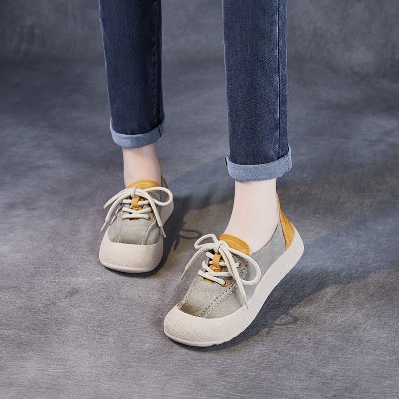 Stylish Soft Sole Color Block Lace-Up Casual Shoes for Women