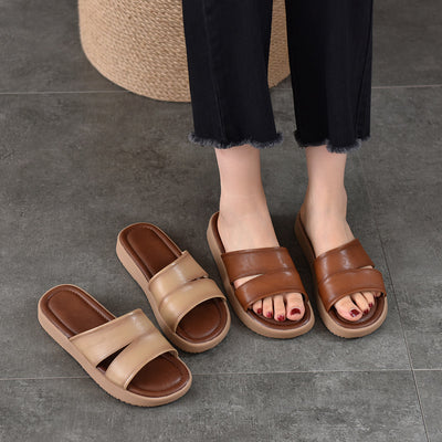 Summer Top Genuine Leather Casual Versatile Platform Slippers