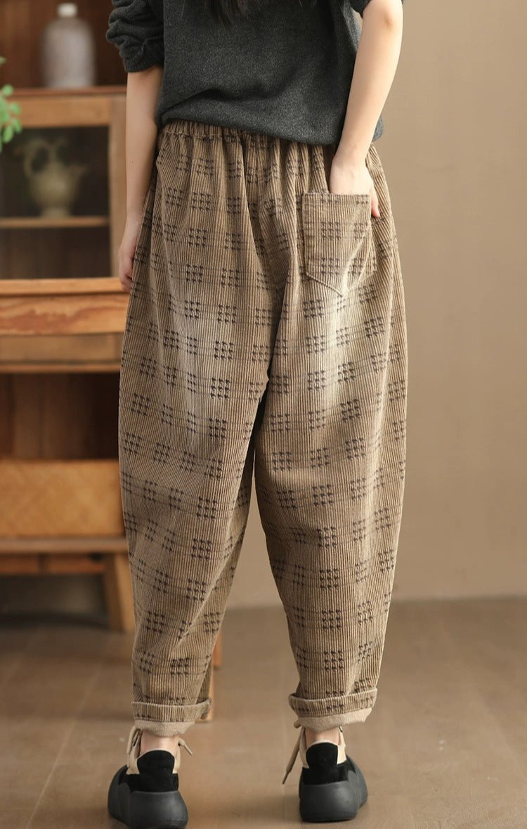 Women Vintage Loose Washed Corduroy Harem Pants