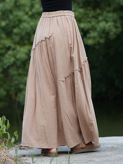 Women Retro Cotton Casual Loose Ruffled Versatile A-Line Skirt