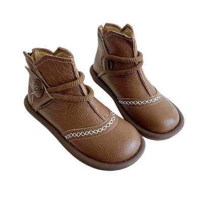 Babakud Women Round Toe Leather Warm Waterproof Short Boots