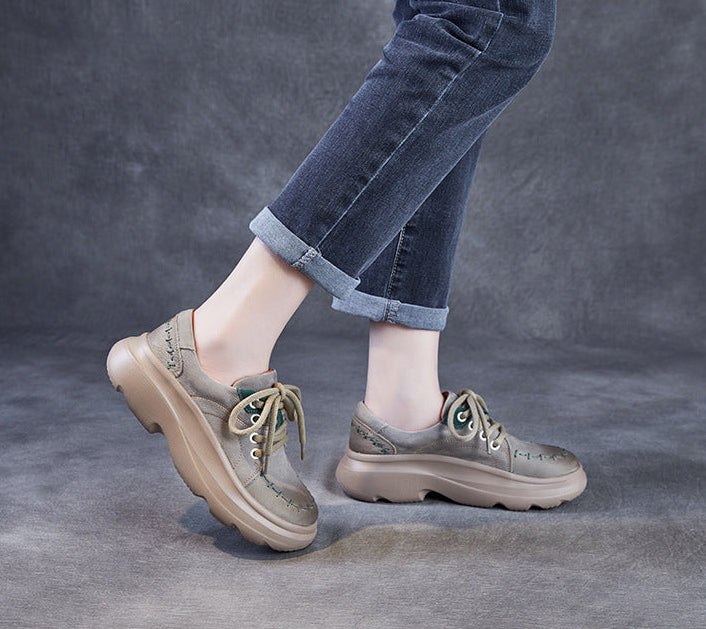 Fashion Lightweight Thick Soled Lace-Up Casual Shoes for Women