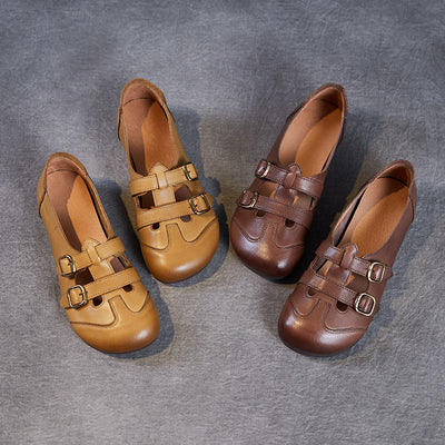 Babakud Women Spring Leather Belt Buckle Mary Jane Flats