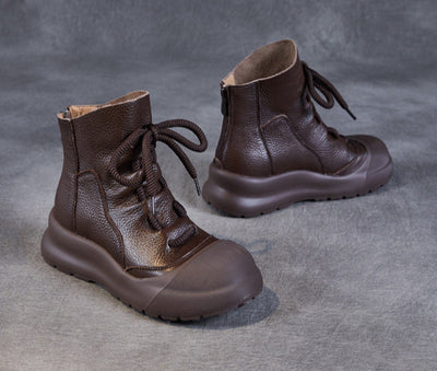 Casual Retro Drawstring Leather Ankle Boots for Women