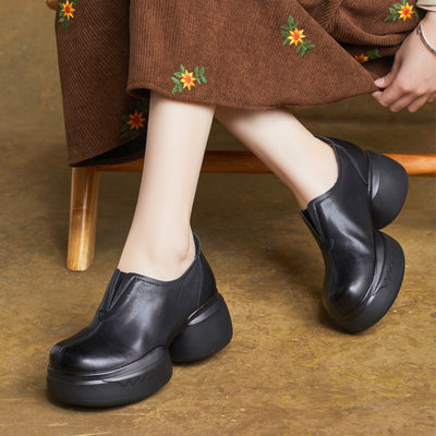 Women Minimalist Thick Soled Chunky Heeled Leather Shoes