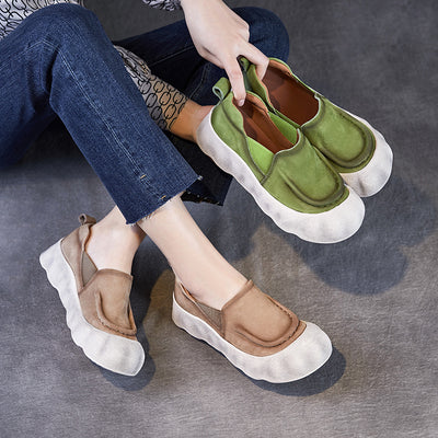 Babakud Retro Casual Leather Soft Sole Slip-Ons Flat Shoes