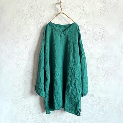 Women Comfy Solid Color V-Neck Washed Loose Linen Blouse
