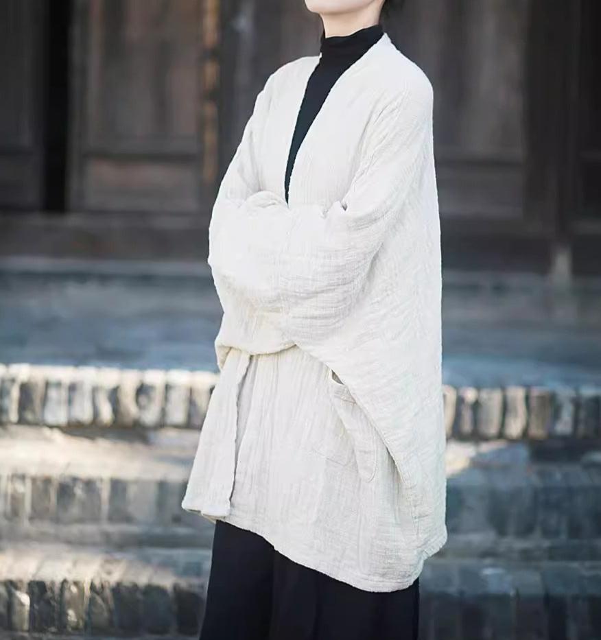 Women Loose Solid Beige Linen Cardigans