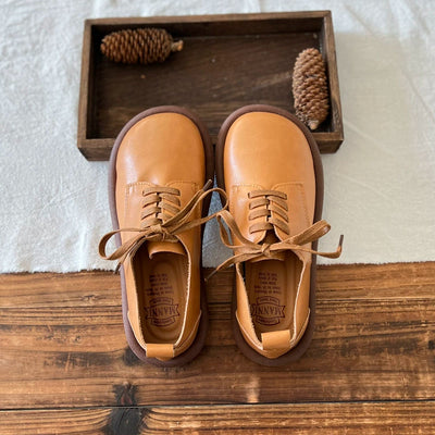 Women Retro Leather Soft Thick Sole Round Toe Lace-Up Shoes