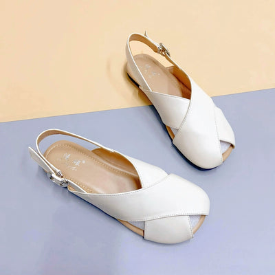 Summer Retro Leather Casual Wide Toe Cut Out Flat Sandals