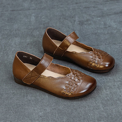 Summer Retro Leather Closed Toe One Straped Velcro Shoes