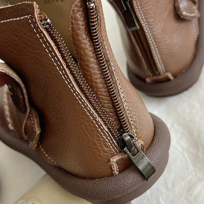 Babakud Women Round Toe Leather Warm Waterproof Short Boots