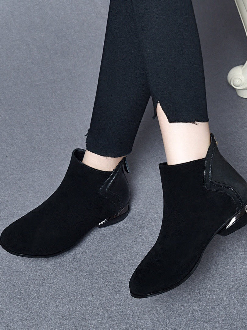 Genuine Leather Versatile Soft Flat Sole Patchwork Ankle Boots