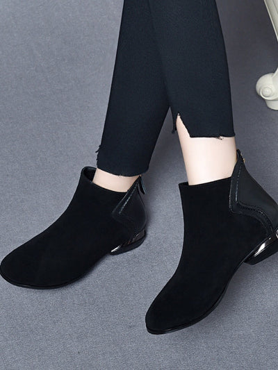 Genuine Leather Versatile Soft Flat Sole Patchwork Ankle Boots