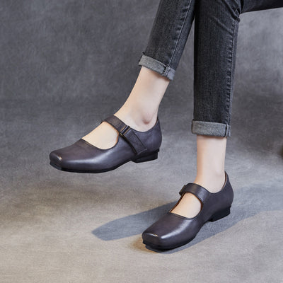 Babakud Retro Leather Square Toe Shallow One Straped Flats