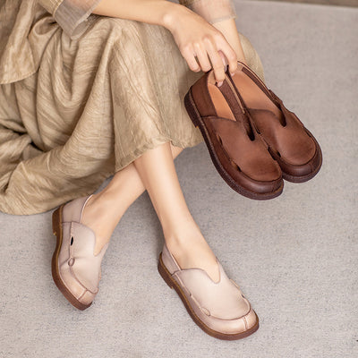 Babakud Retro Soft Comfy Minimalist Low Heel Leather Slip-Ons