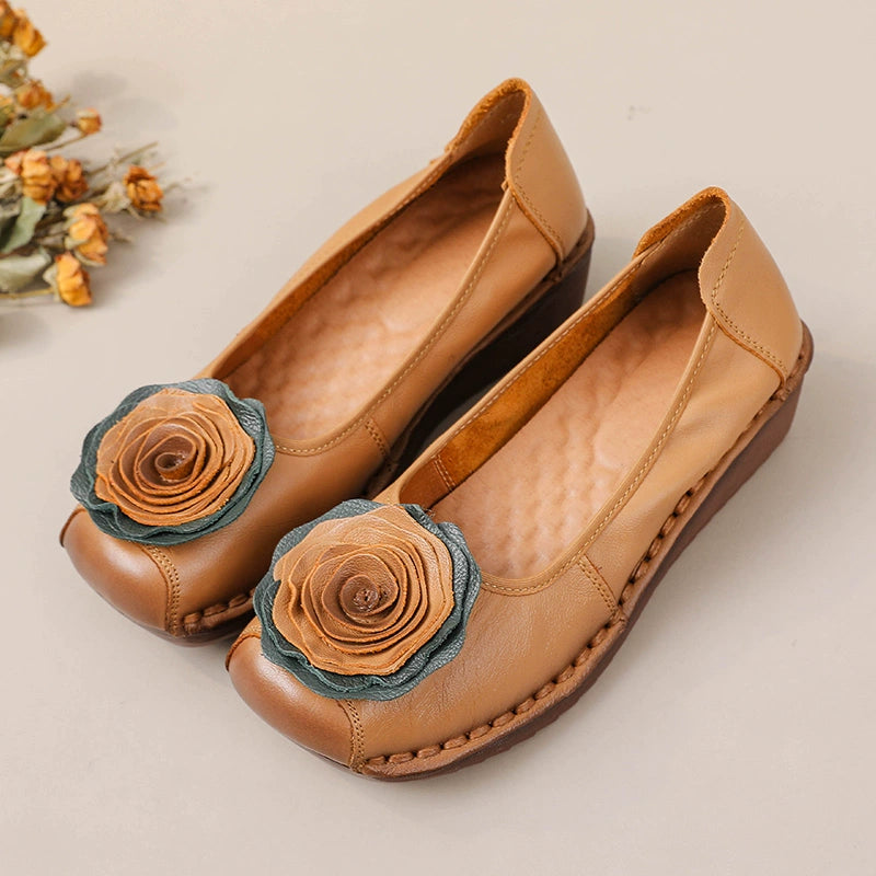 Babakud Women Spring Leather Rose Soft-Sole Flats Shoes